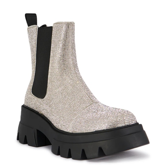 AZALEA WANG KAWAILANI SILVER RHINESTONE COMBAT BOOTIE - Picture 4 of 7